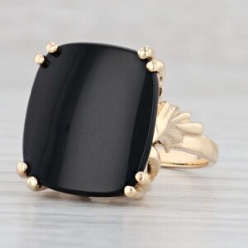 Onyx Solitaire Ring 14k Yellow Gold Size 6.5 Cushion Cabochon